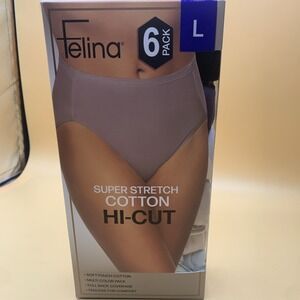 Felina Women's 6-Pack Super Stretch Cotton Hi-Cut Briefs Multicolor Large